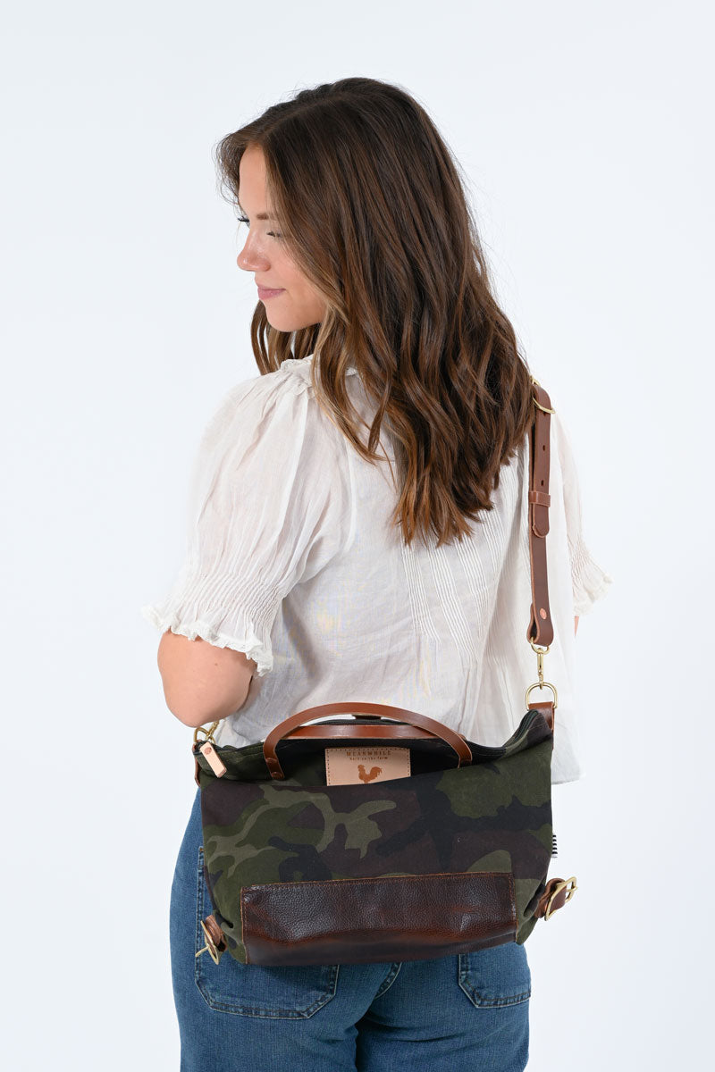 Camouflage Wax Canvas Backpack Crossbody Straps | Meanwhile VA