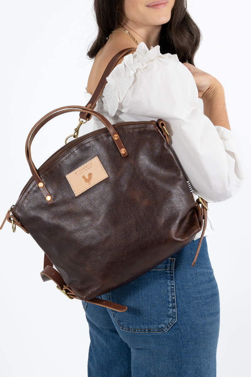Mocha Tuscan Leather Convertible Backpack 2.0 - Backpacks Leather
