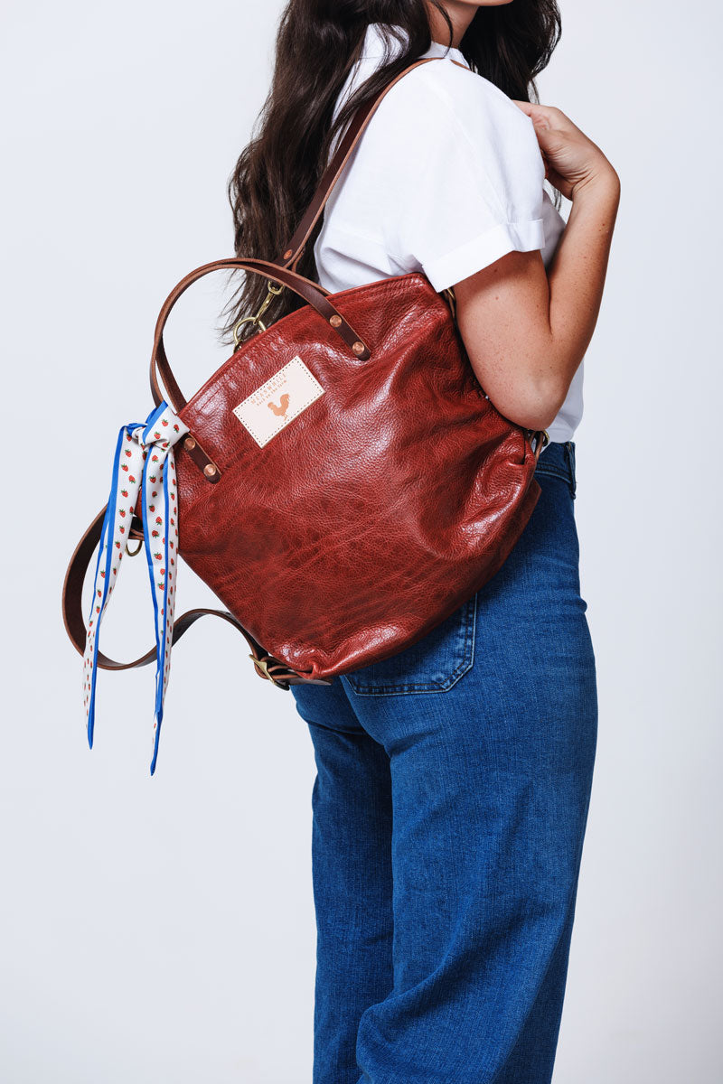 Ruby Red Leather Backpack 2.0 | Red Leather Convertible Backpack