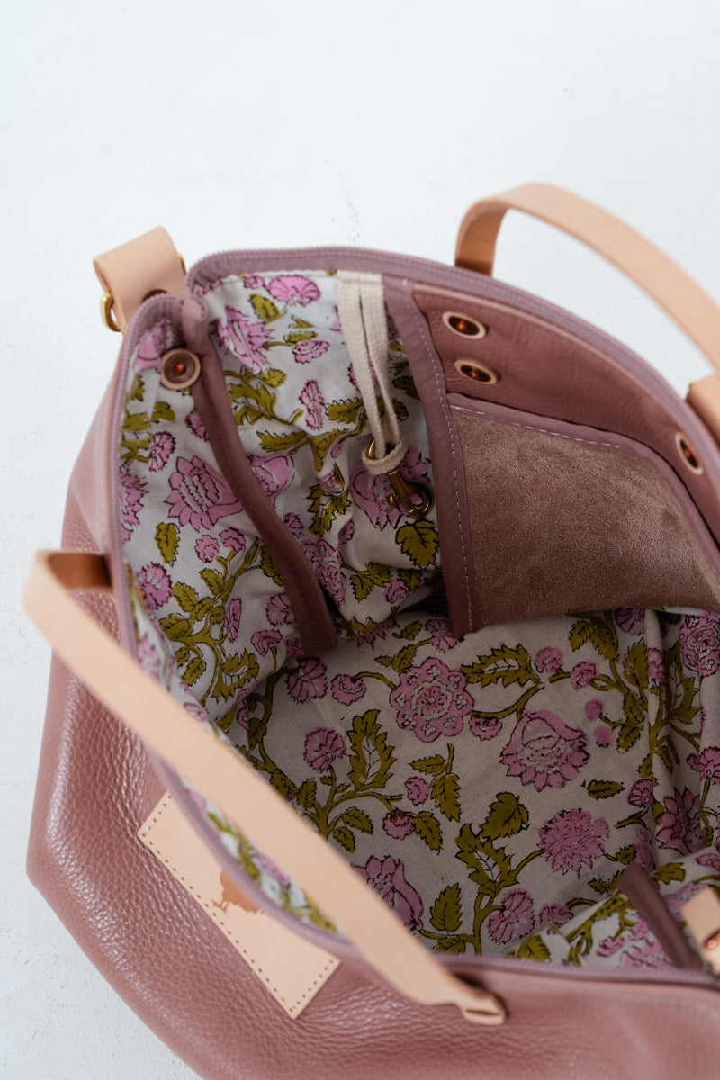 Handmade Rose Pink Leather Convertible Backpack
