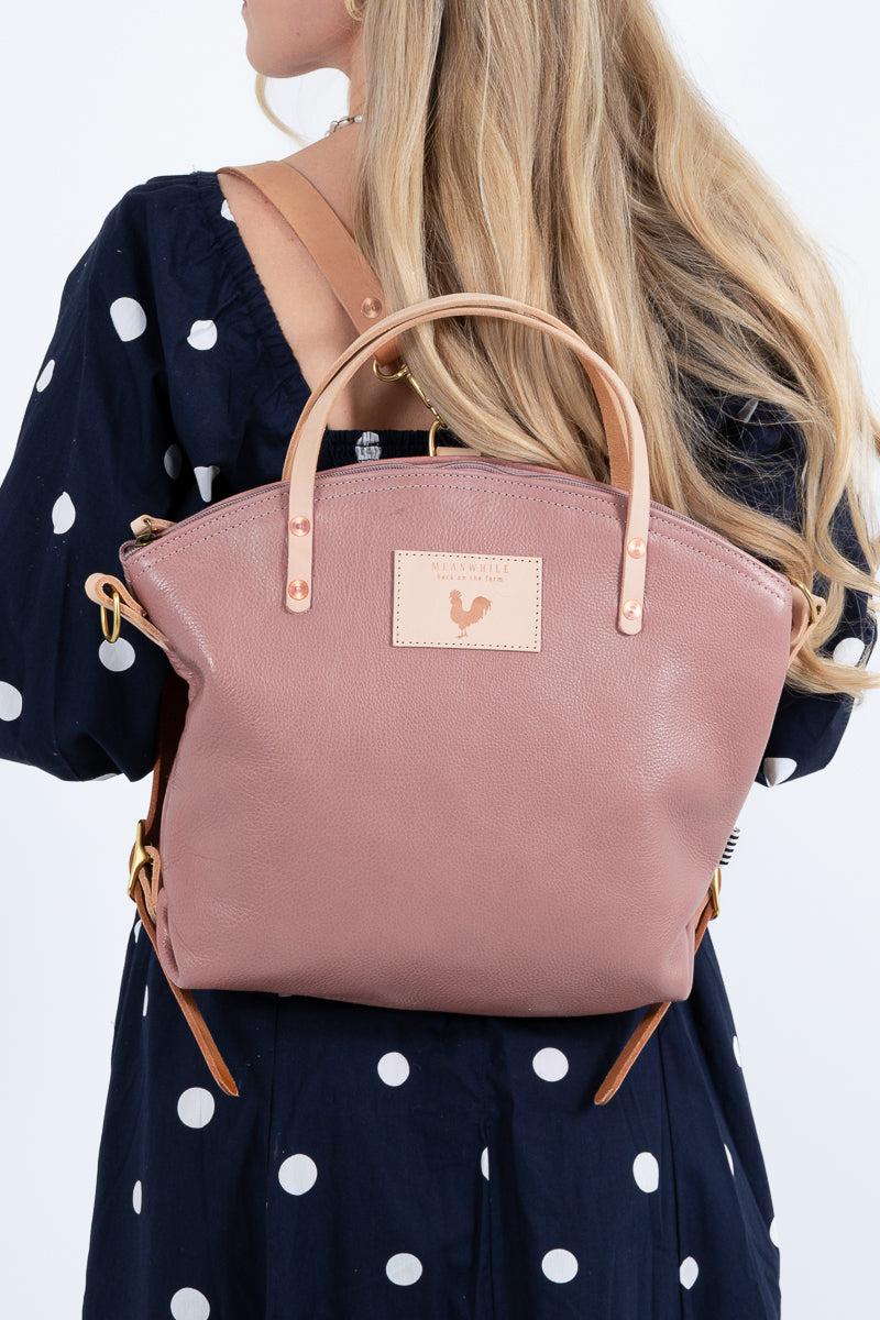 Handmade Rose Pink Leather Convertible Backpack