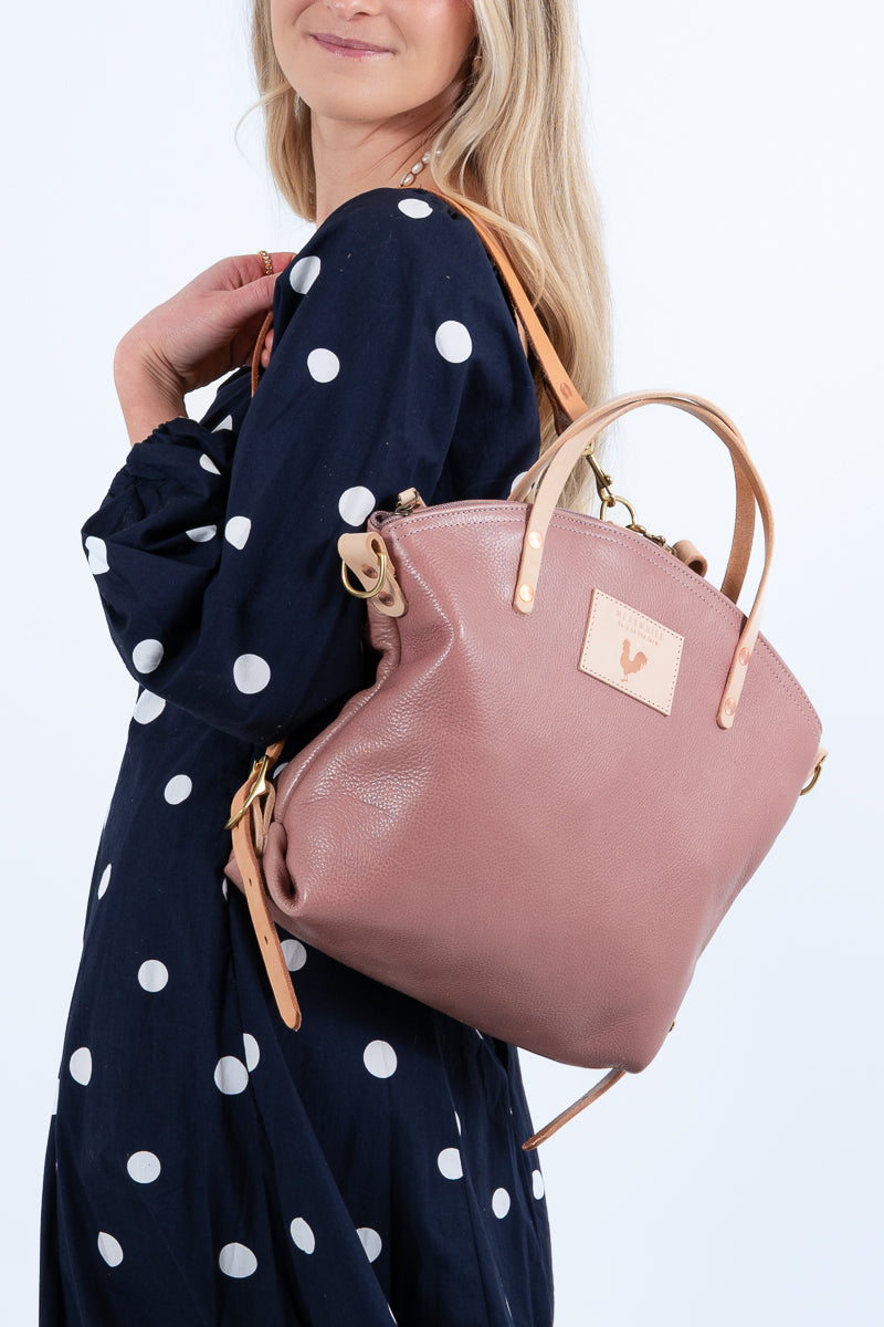 Handmade Rose Pink Leather Convertible Backpack