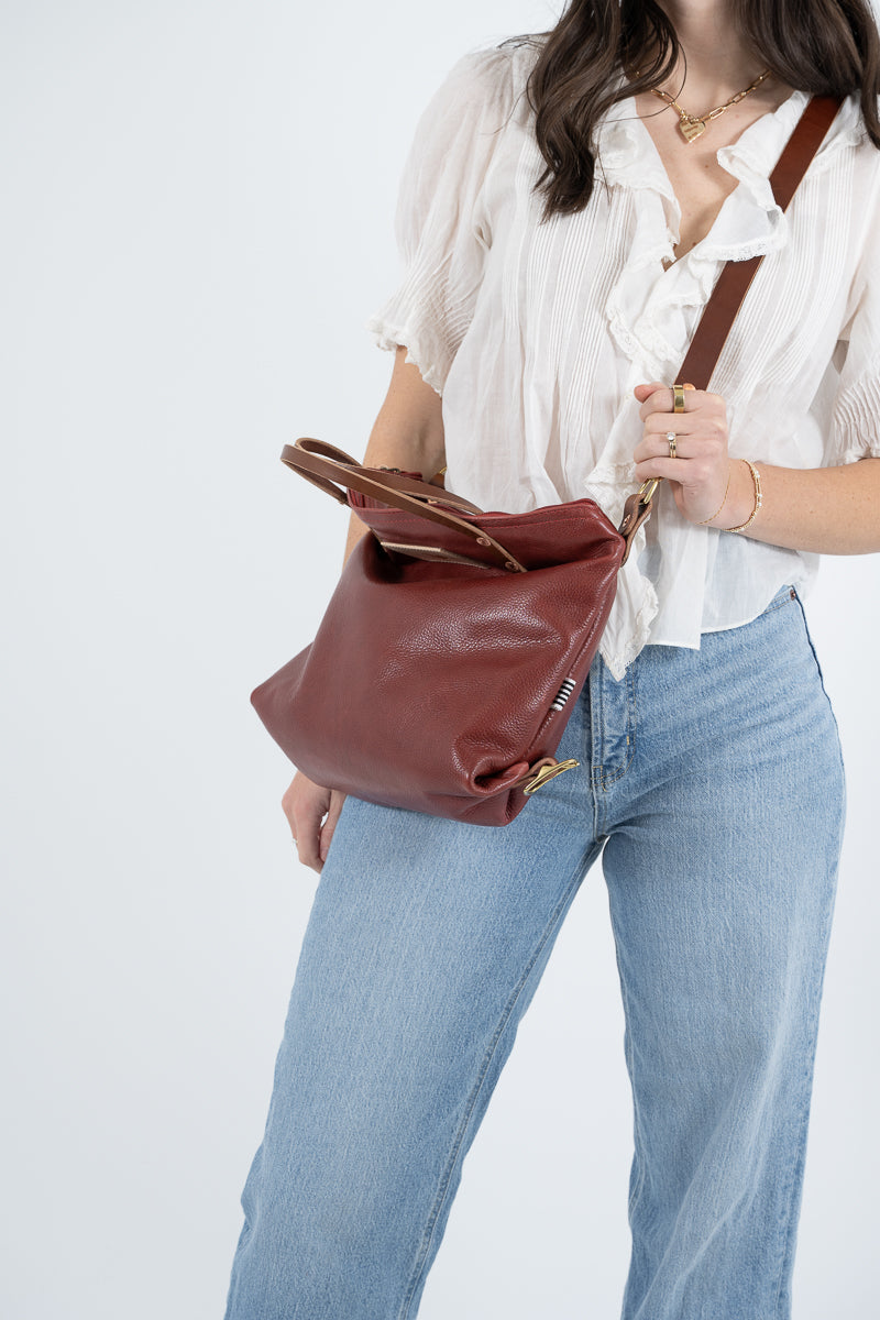 Ruby Red Leather Backpack 2.0 | Red Leather Convertible Backpack