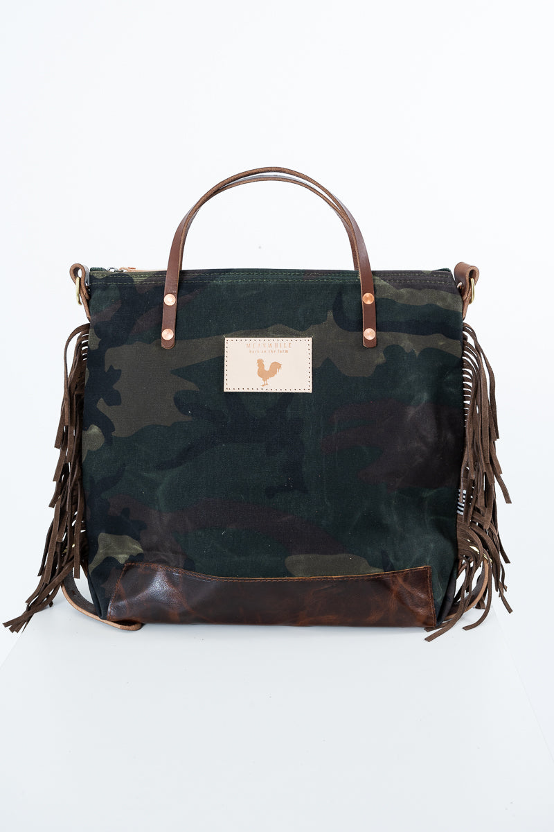 Camo Waxed Canvas Original Backpack with Fringe