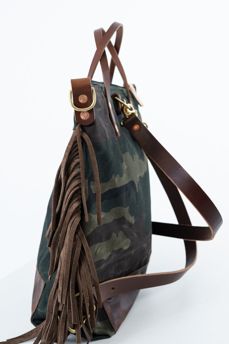 Camo Waxed Canvas Original Backpack with Fringe