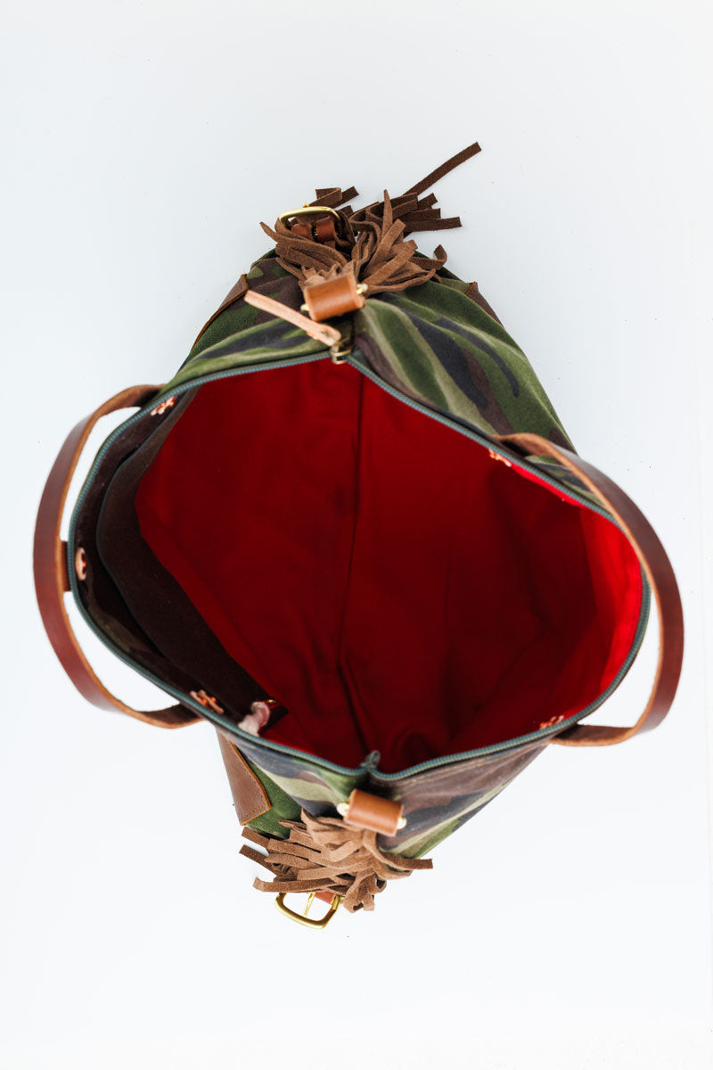 Camo Waxed Canvas Original Backpack with Fringe