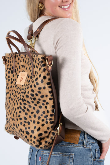 Cheetah Hair on Hide Leather Backpack | Leather Pocketbooks