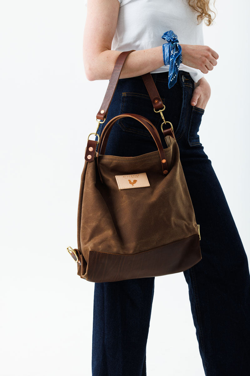 Meanwhile Field Tan Wax Canvas Backpack with Liberty of London Lining