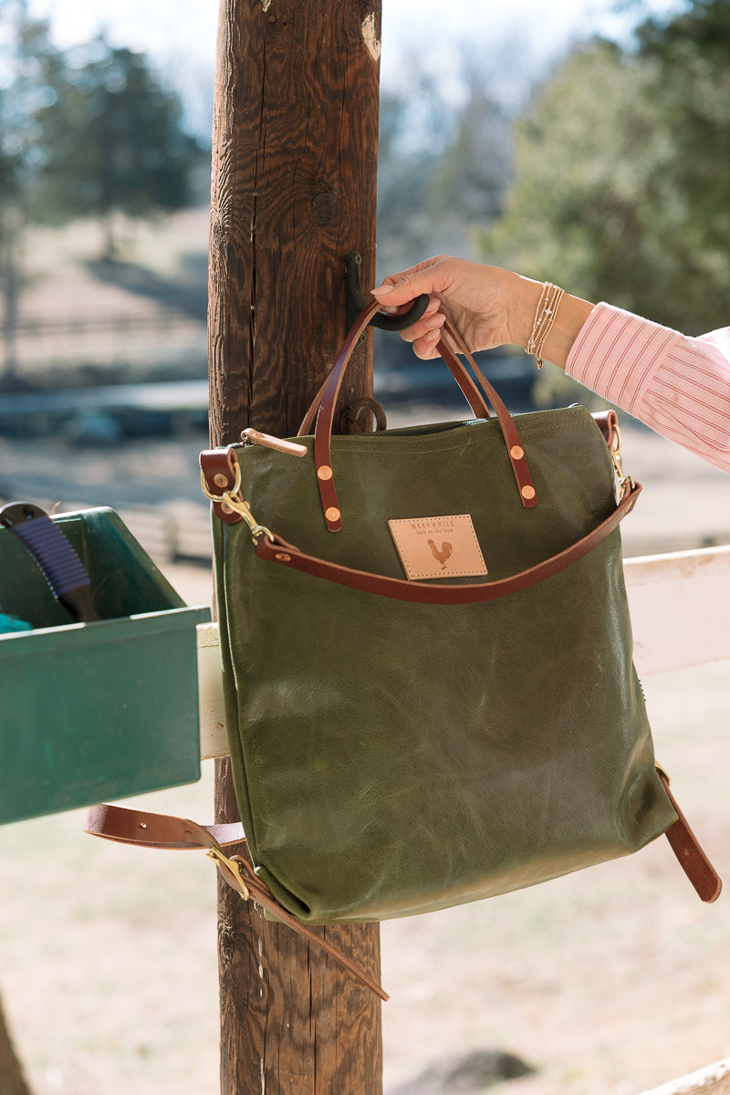 amerileather vintage hunter leather messenger bag backpack Hunter Green Leather Original Backpack