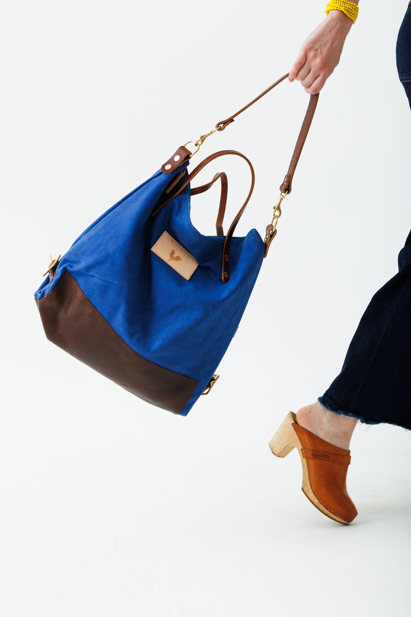 Royal Blue Wax Canvas Backpack with English Bridle Leather - Meanwhile