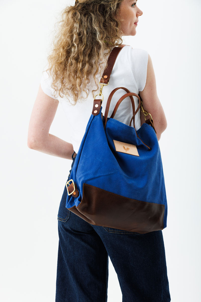 Royal Blue Wax Canvas Backpack with English Bridle Leather - Meanwhile