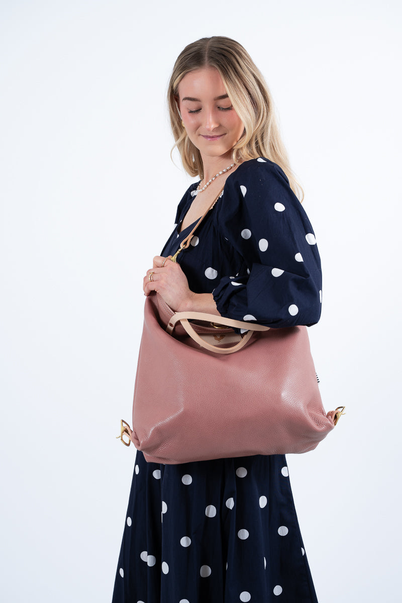 Hand Sewn Rose Pink Leather Backpack