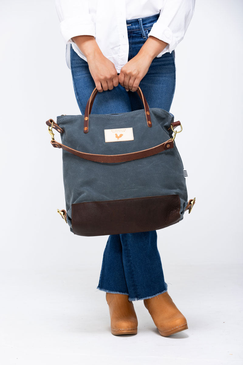 blue canvas and leather backpack Slate Wax 2.0 duty canvas with leather trim for a clean Handmade Leather Backpack Purse Women,