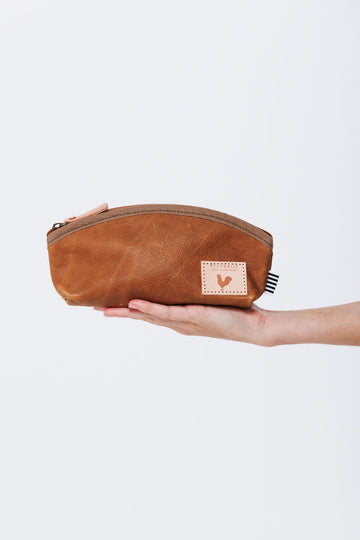 Camel Leather Cosmetic Bag