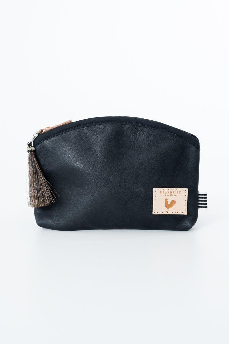 Black Leather Pouch with Zipper