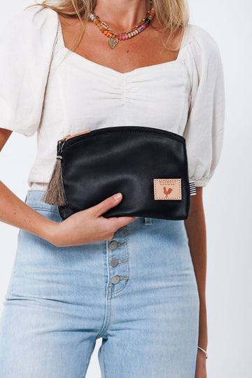 Harness Black Leather Clutch