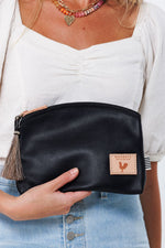 Harness Black Leather Clutch