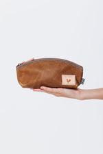 Camel Leather Cosmetic Bag