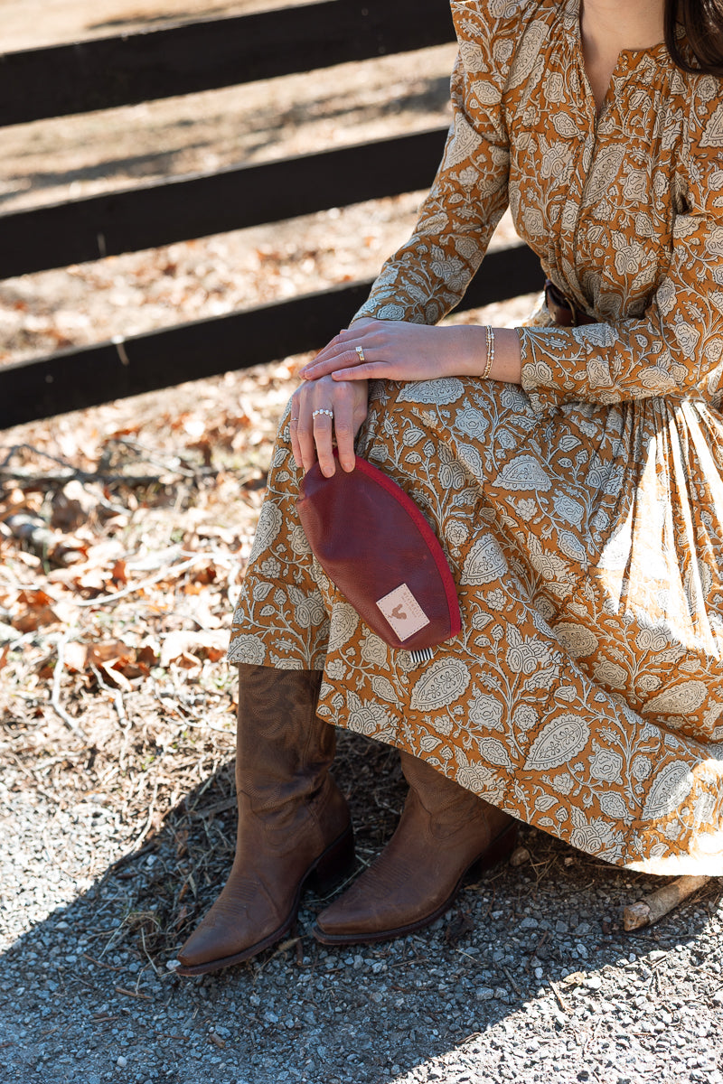 Ruby Red Leather Cosmetic Bag
