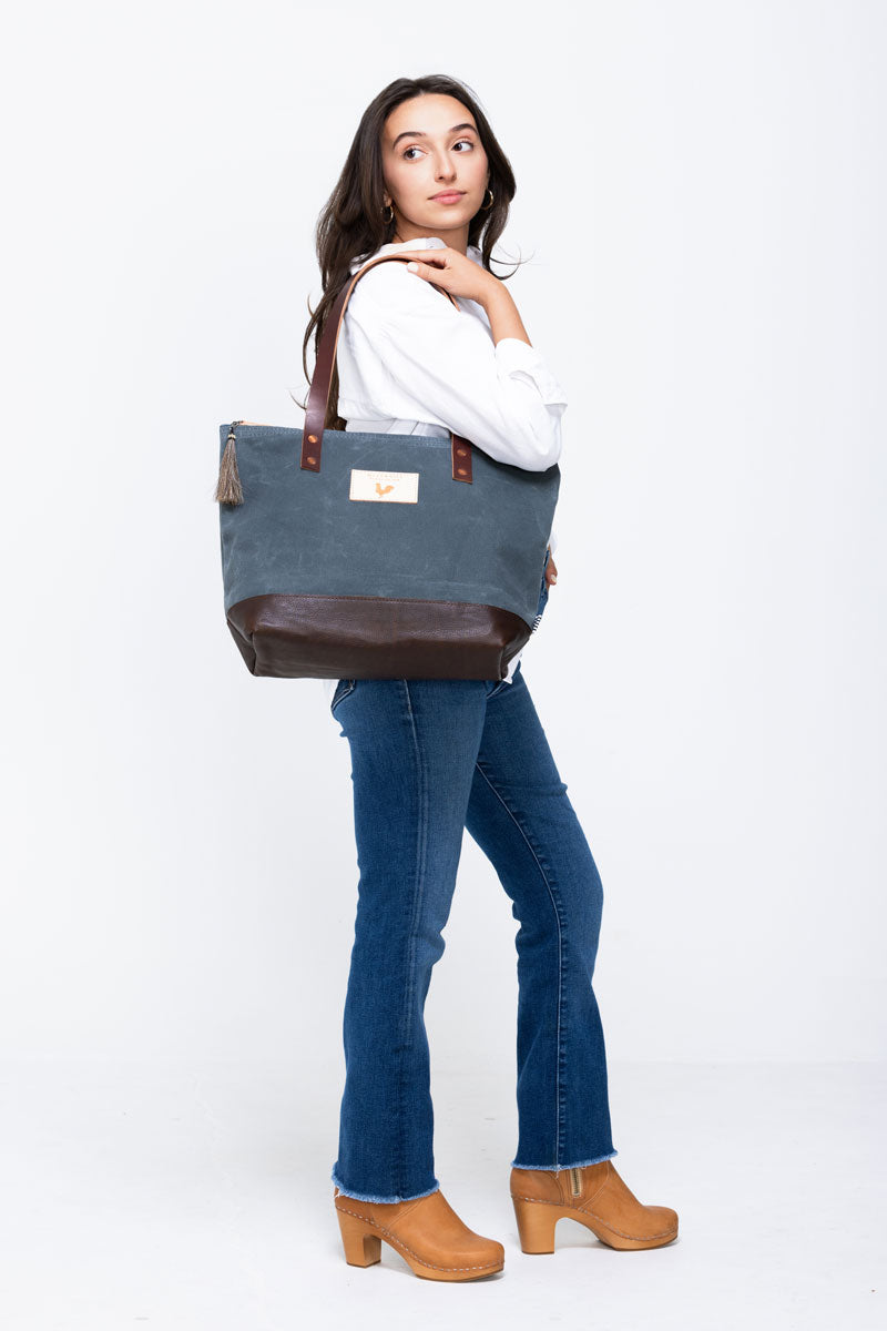 Shop the Slate Blue Wax Canvas Day Tote | Meanwhile in Lynchburg
