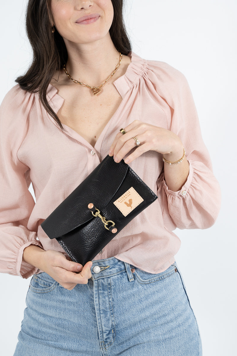 Black Luxe Leather Envelope Clutch & Crossbody