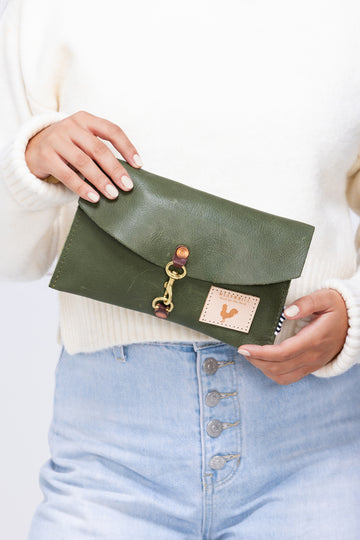 Hunter Green Leather Envelope Clutch & Crossbody