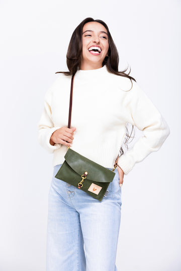 Hunter Green Leather Envelope Clutch & Crossbody