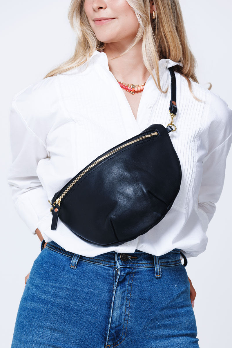 Harness Black Leather Fanny Bag