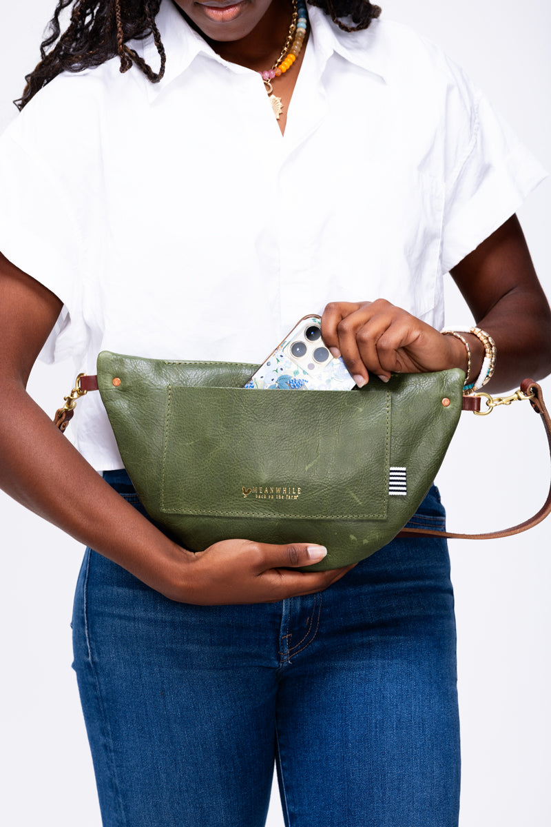 Hunter Green Leather Fanny Bag
