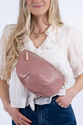 Handmade Rose Pink Leather Fanny Bag