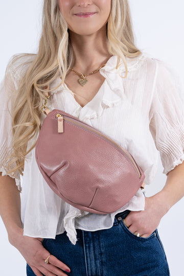 Handmade Rose Pink Leather Fanny Bag