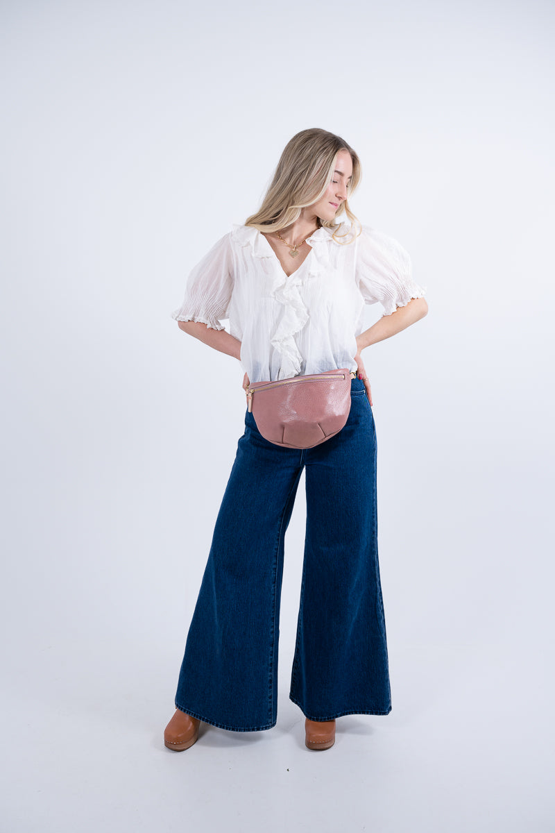 Handmade Rose Pink Leather Fanny Bag