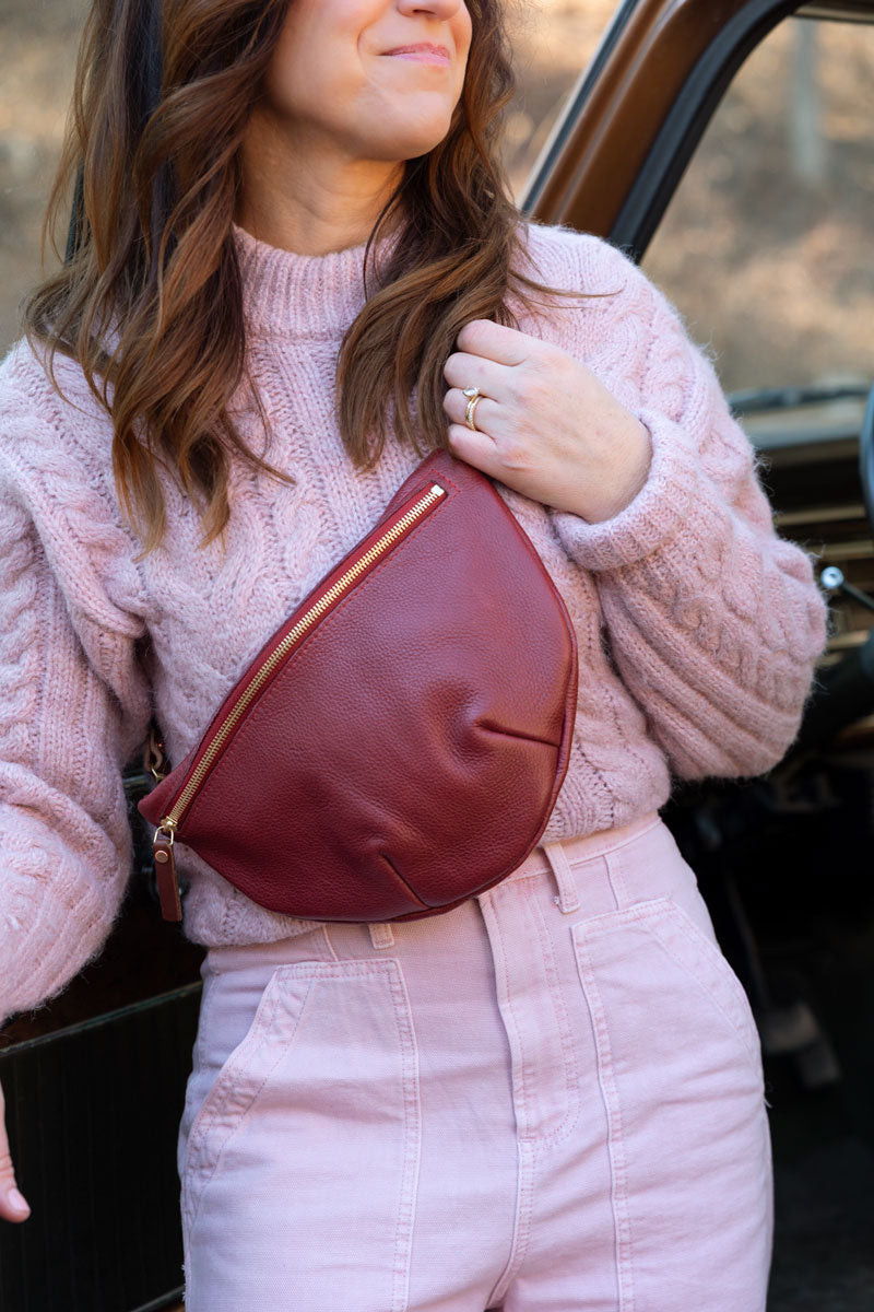 Ruby Red Leather Fanny Bag