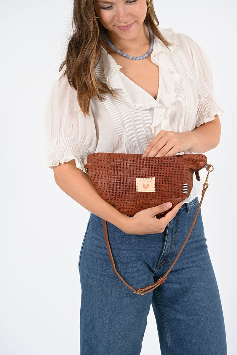 Sorrel Brown Woven Leather Fanny Bag | Brown Leather Fanny