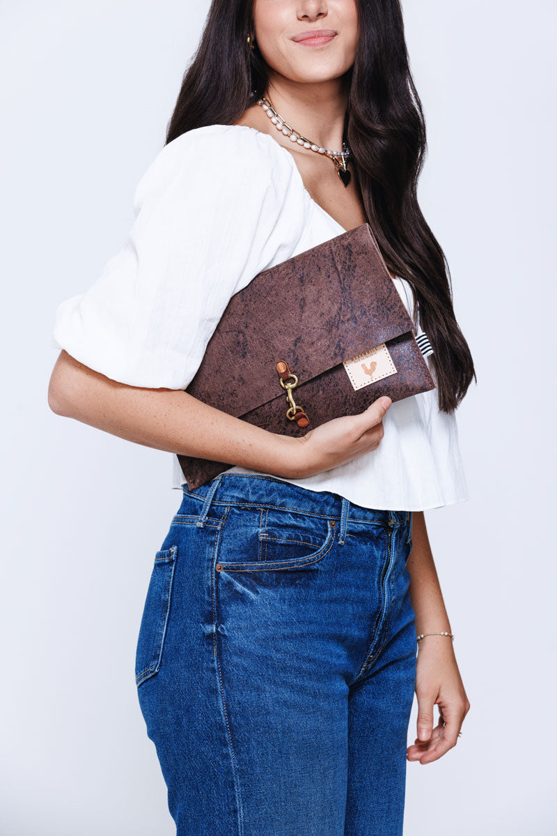 Birch Mocha Leather Foldover Clutch & Crossbody