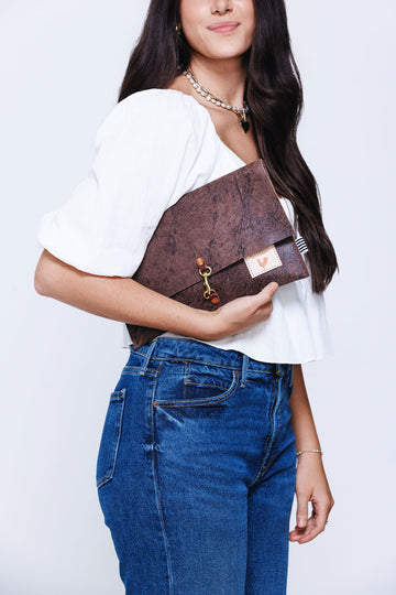 Birch Mocha Leather Foldover Clutch & Crossbody
