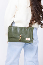 Hunter Green Leather Foldover Clutch & Crossbody