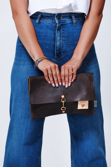 Mocha Tuscan Leather Foldover Clutch & Crossbody