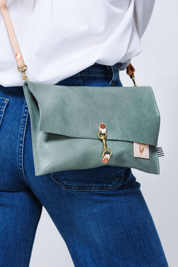 Seafoam Leather Foldover Clutch & Crossbody