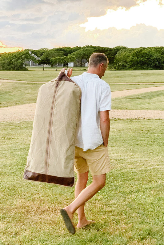 Tan Canvas and Leather Garment bag