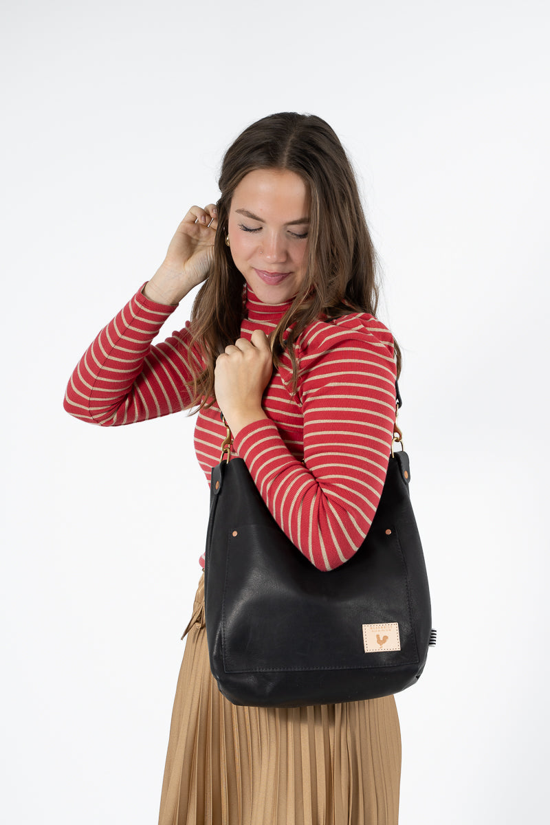 Harness Black Leather Carryall & Crossbody