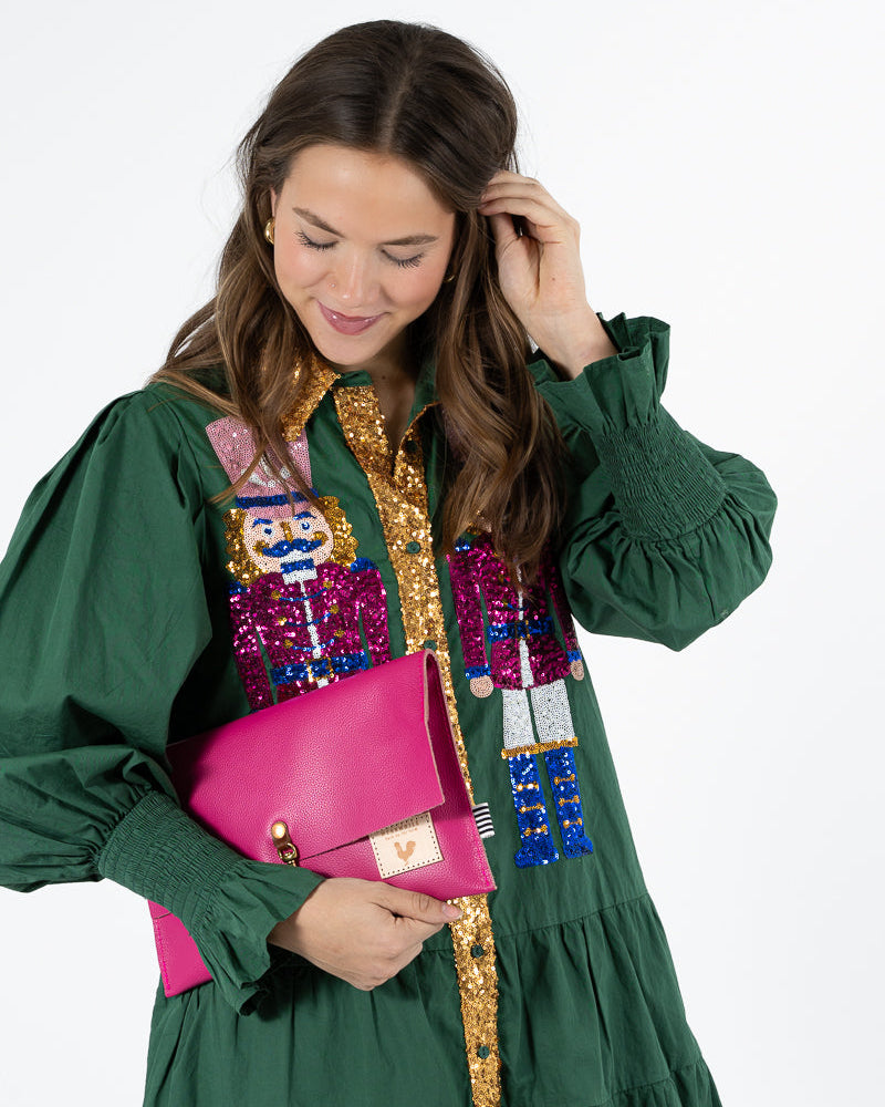 Pink Leather Foldover Clutch & Crossbody