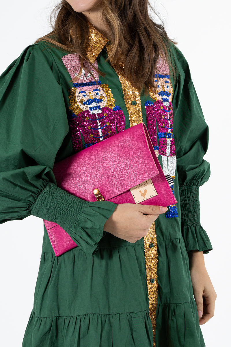 Pink Leather Foldover Clutch & Crossbody