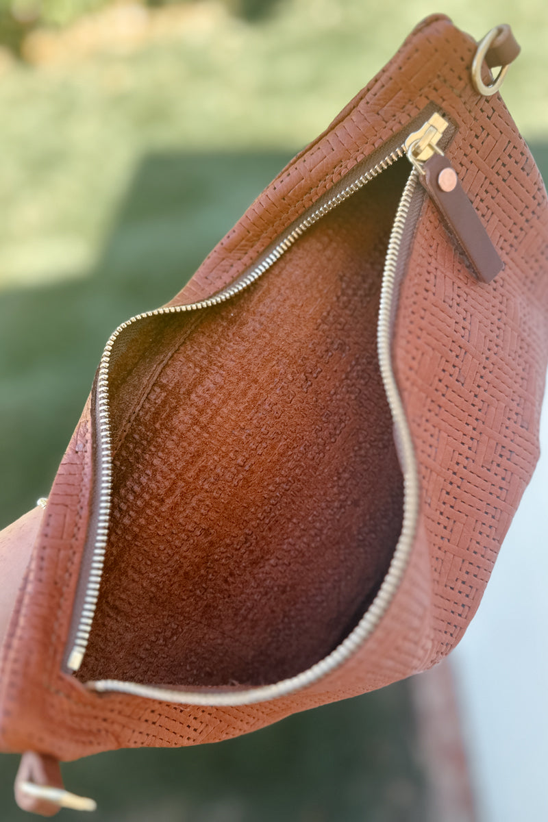 Sorrel Brown Woven Leather Fanny Bag | Brown Leather Fanny