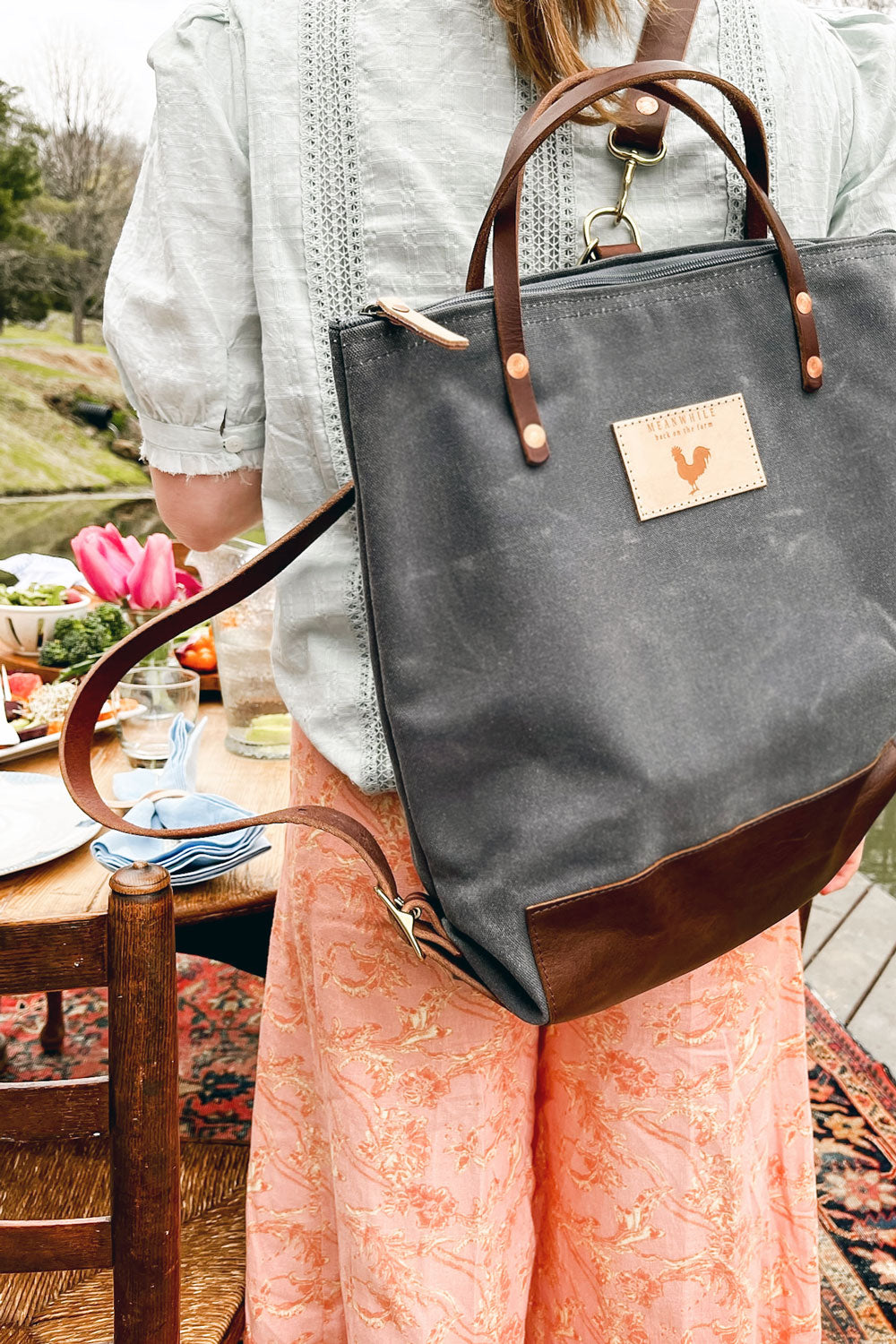 canvas and leather backpack womens Slate Blue Wax Canvas Backpack