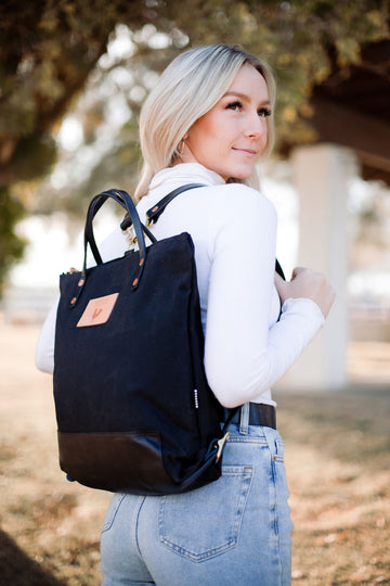 Black canvas backpack