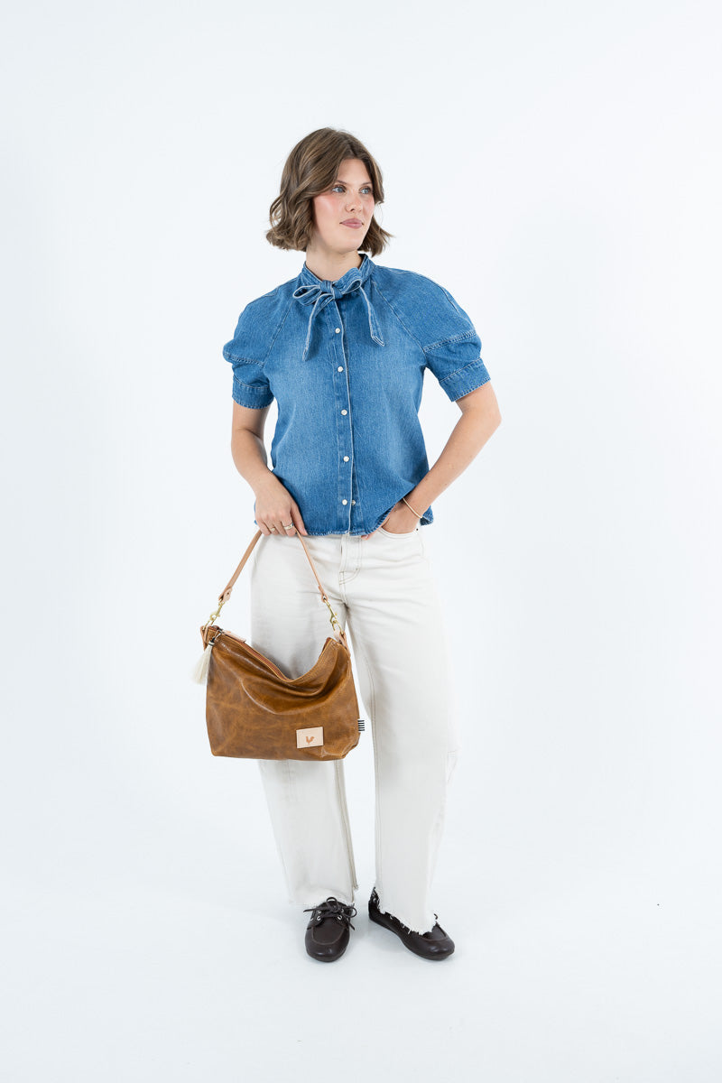 Camel Leather Midi Hobo