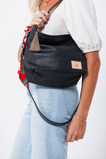 Harness Black Leather Midi Hobo