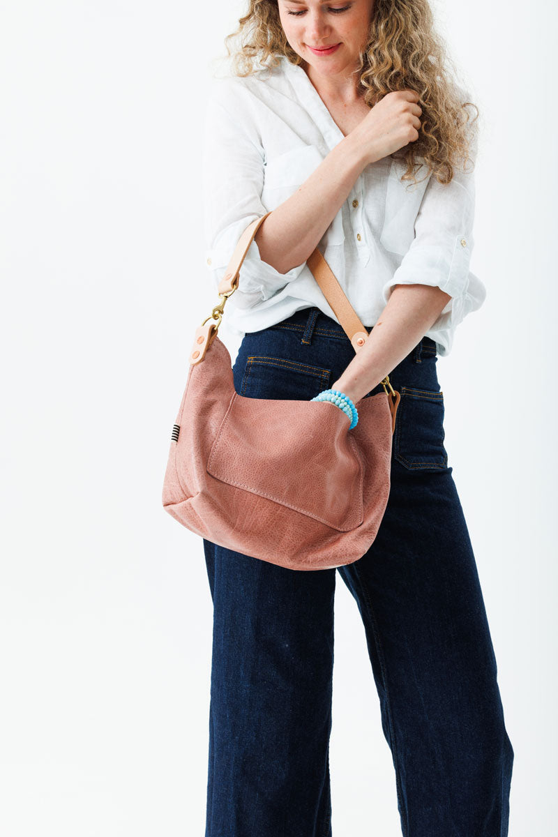 Rose Leather Midi Hobo |Boho Leather Tote | Meanwhile Back on the Farm