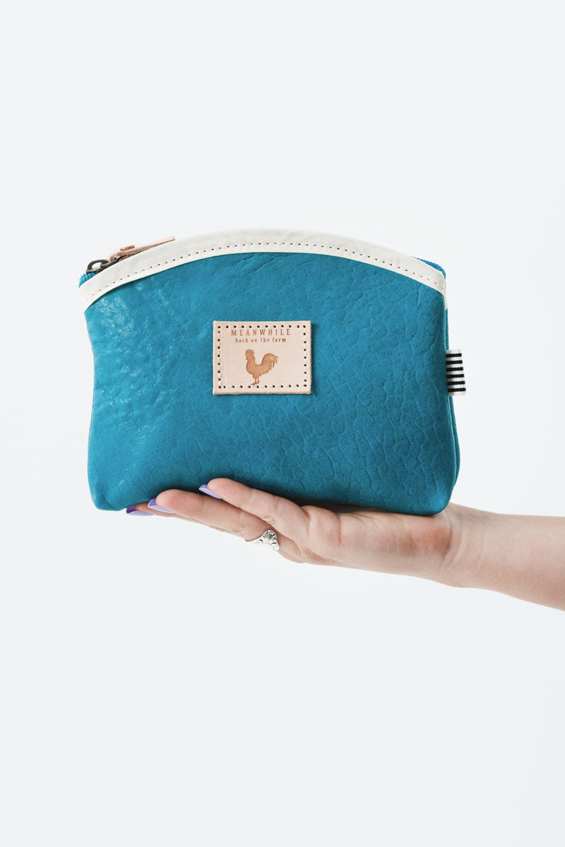 Blue Leather Pouch with Zipper